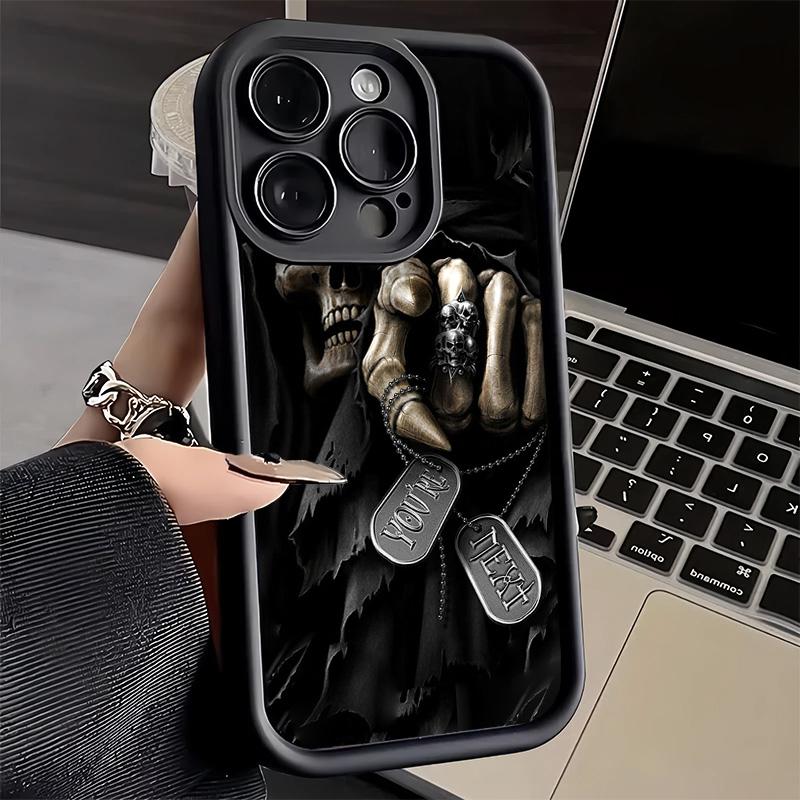 Phone Case for iPhone 17 Air 16E 15 16 Pro Max Grim Reaper Skeleton Funny Style Cover 14 Plus 13 12 Mini Soft Shell Silicone Fun