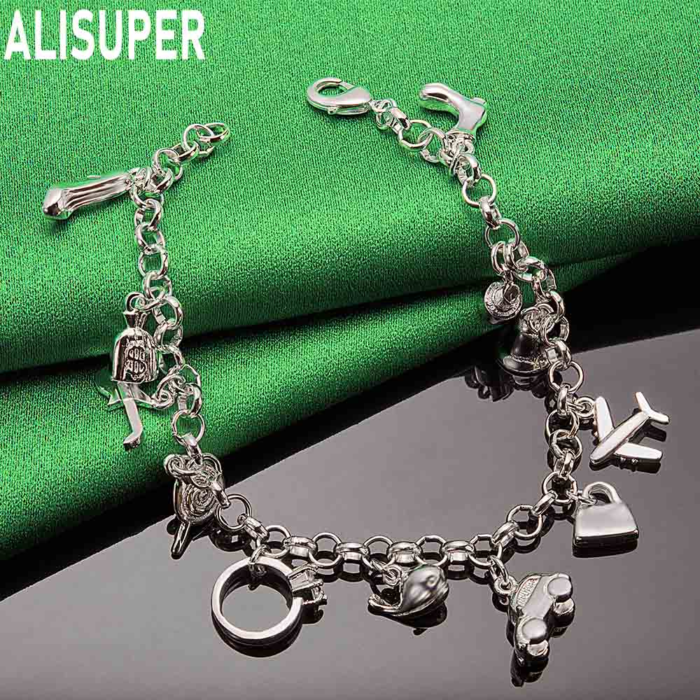 925 Sterling Silver Fashion Element Pendant Side Chain Beautiful Bracelet Gift Jewelry
