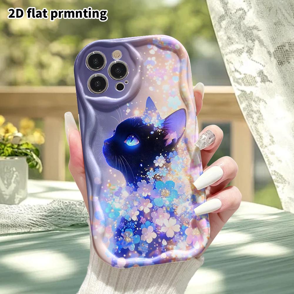 Phone Case: 2D Flat Design Suitable for iPhone 18 17 16 15 14 13 Pro Protective Case, Glowing Black Cat, Perfect Christmas and Halloween Holiday Gift