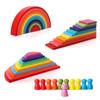 Rainbow Arch Bridge Building Blocks Wooden Colorful Stacking Little People Folding Joyful Children's Early Education Rainbow Building Block Toys