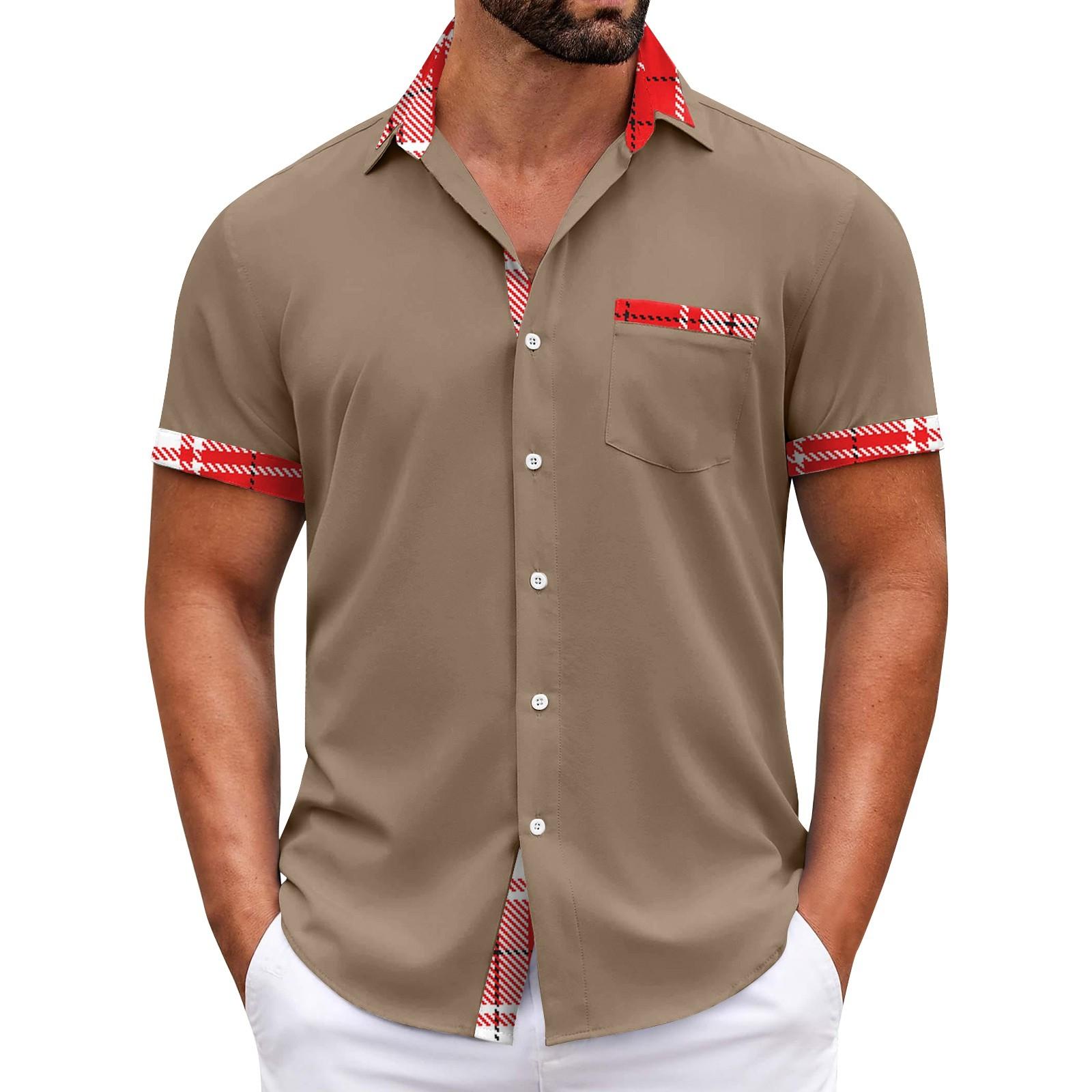 

Мужские клетчатые рубашки с короткими рукавами и пуговицами, мужские повседневные модные рубашки с короткими рукавами L