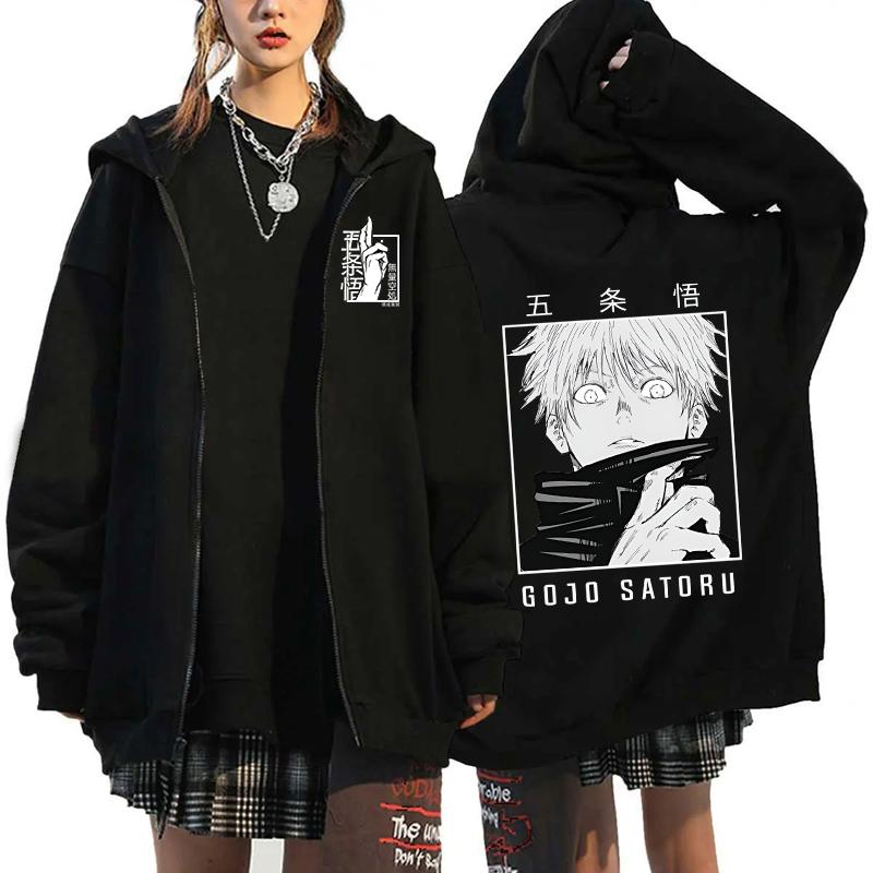 Podzimní bunda na zip Anime Satoru Gojo Potisk Mikina s kapucí na zip Streetwear Pánské Dámské Mikiny Harajuku Unisex Ležérní oblečení