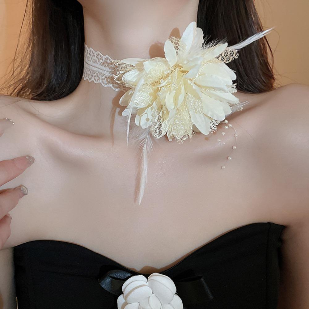 

Темпераментное 3D ожерелье с цветком розы, милая тканевая ключичная цепочка, модное колье