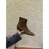 French square head short boots women's autumn and winter black small slope heel thin boots short knight boots bare boots