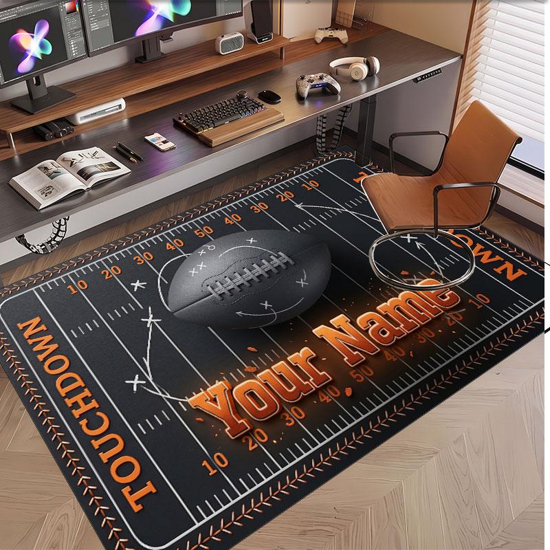 American Football Theme Soft Crystal Velvet Rug Custom Name & Text Print Non Slip Floor Rug for Bedroom Living Room