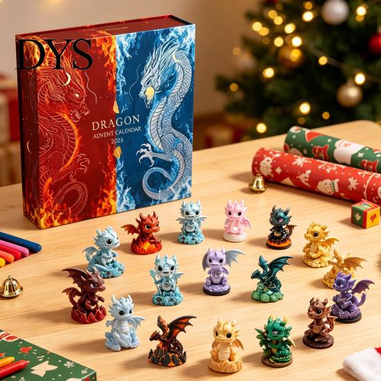 Collectible Toy Advent Calendar Christmas Dragon Calendar, 24 Days 2D Flat Acrylic Ornaments Countdown Decoration for Room Fantasy Hanging Pendants
