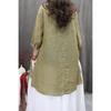 Women Summer Spring Round Neck Half Sleeve Cotton Linen Blend Embroidered Retro Casual Tunic Top