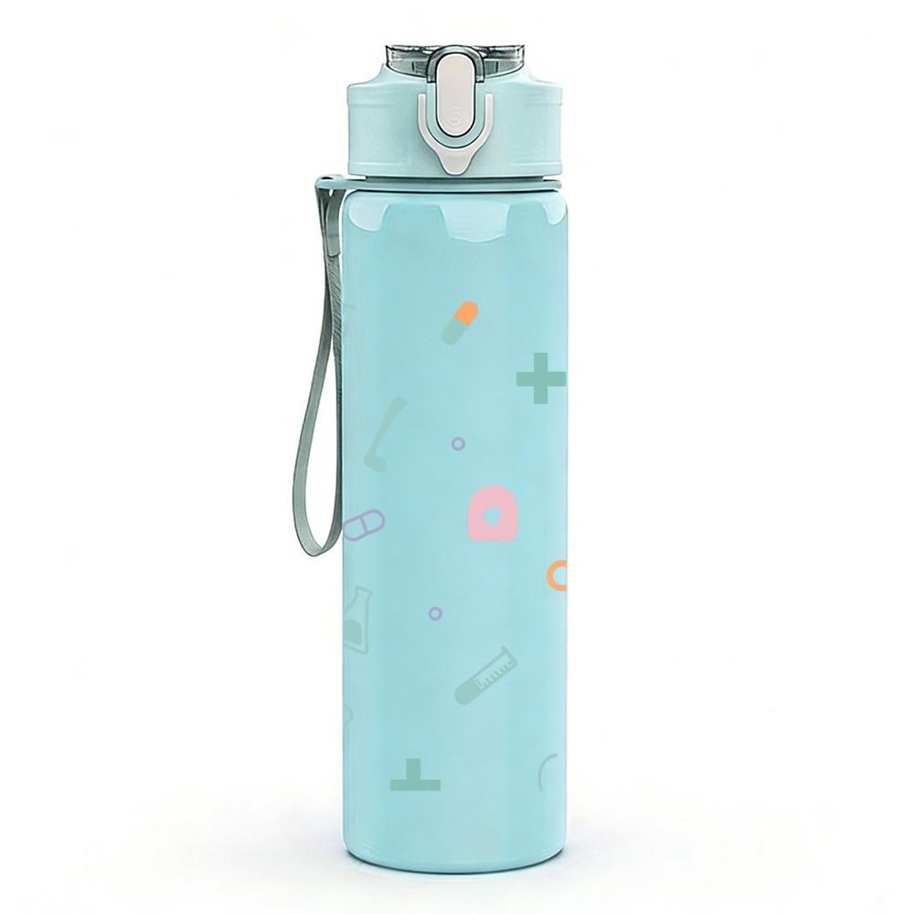 1PC Pastel Heart Dot Seamless Pattern 750ml Color Plastic Sports Water Bottle Leakproof Flip Straw Lid Suitable for Sports Office Home Use