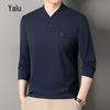 Yalu Men's Casual V-Neck Solid Color Long-Sleeve T-Shirt