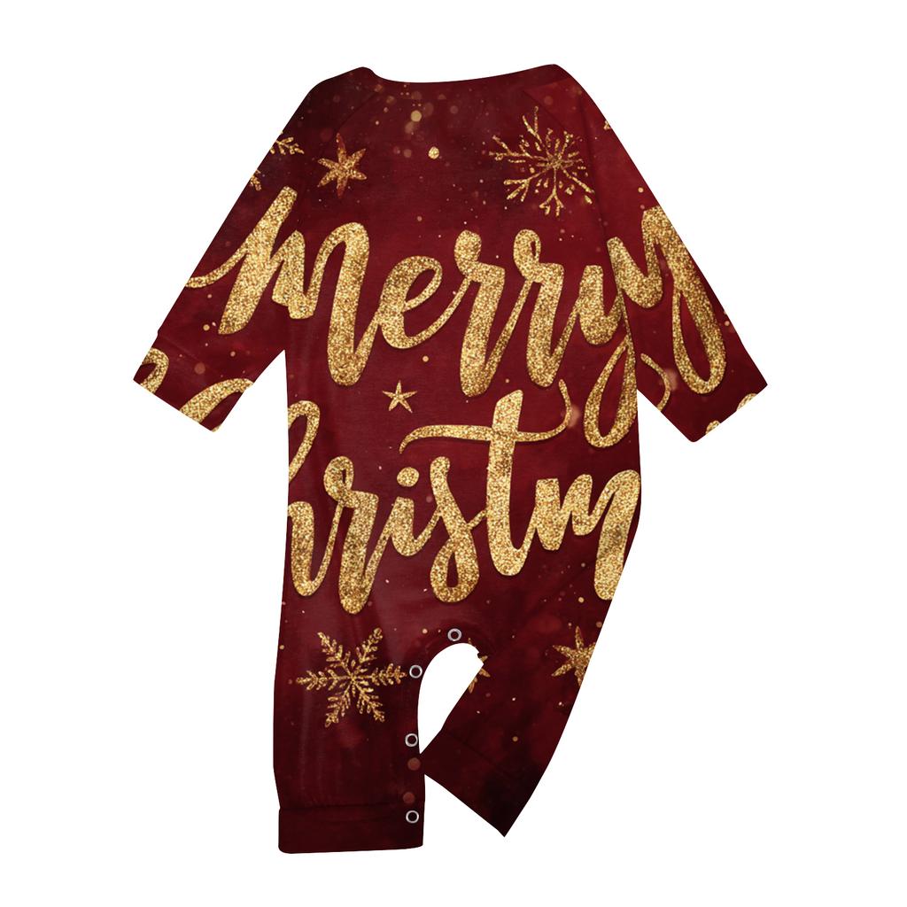 Set haine de casă de Crăciun cu gât rotund imprimat, mâneci lungi și pantaloni lungi pentru părinți și copii