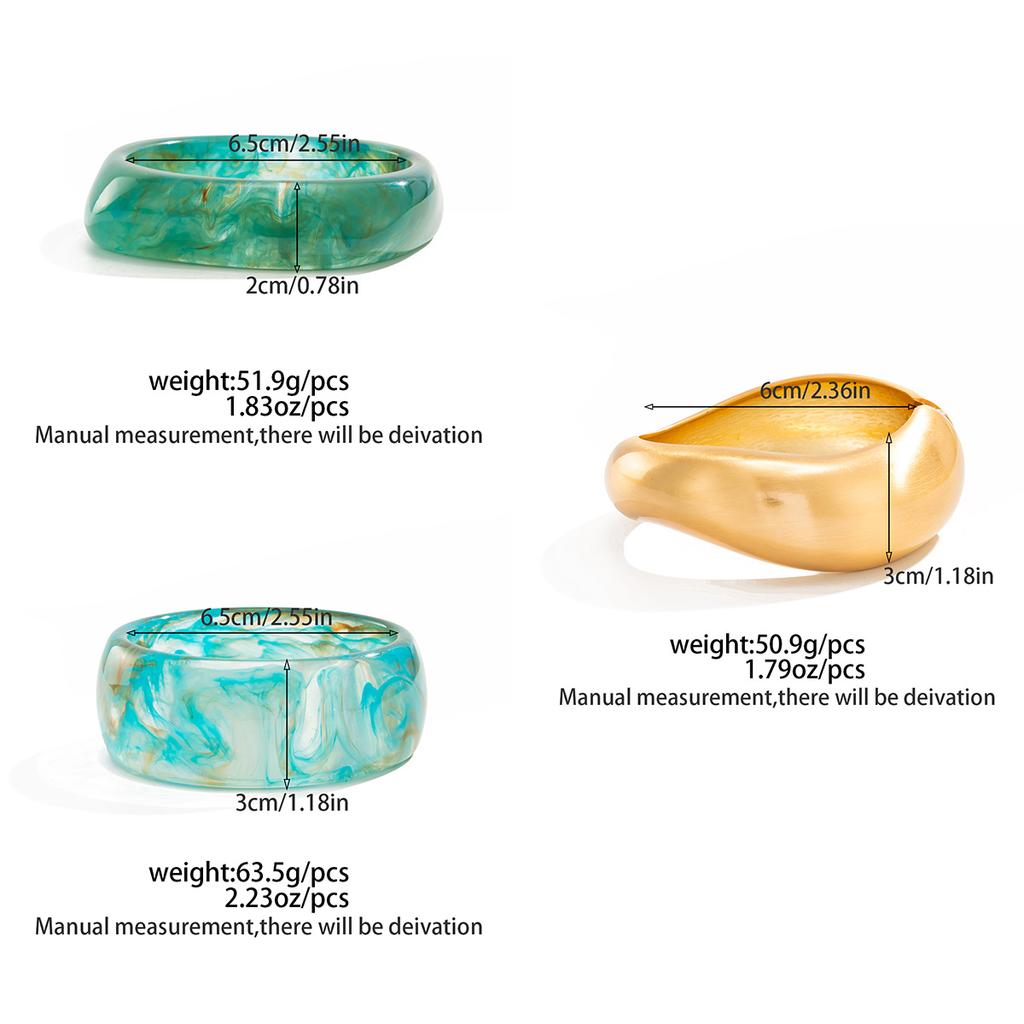 SHIXIN 3 Styles Bohemian Blue Resin Acrylic Wide Bracelet for Women Retro Geometry Round Chunky Bangle Bracelet on Hand Jewelry