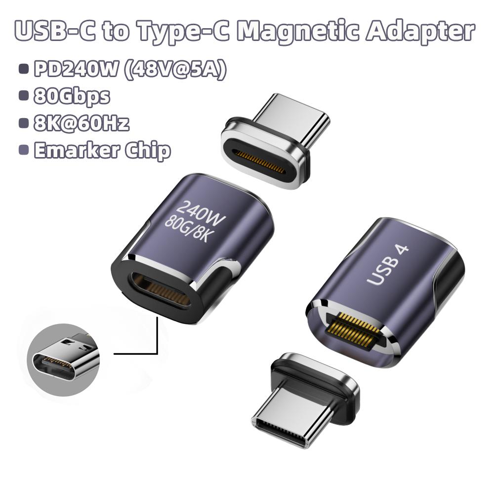 

USB4 Thunderbolt4/3 Magnetic USB C To Type C Adapter 240W 80Gbps Fast Charging Magnet Charge Converter Cable 8K Adapter For Mac