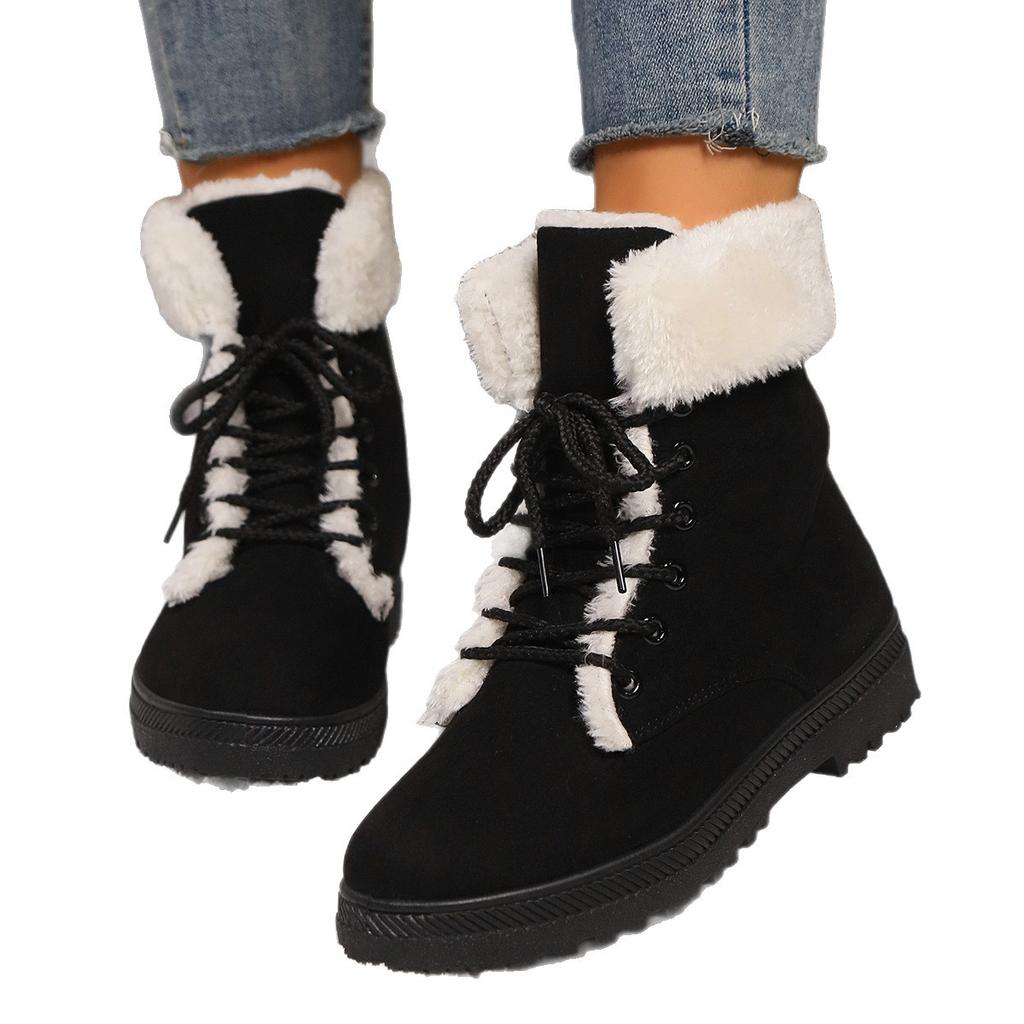 2025 new snow boots women's flat heel Korean version of Martin boots winter cotton short boots women's cotton shoes large size