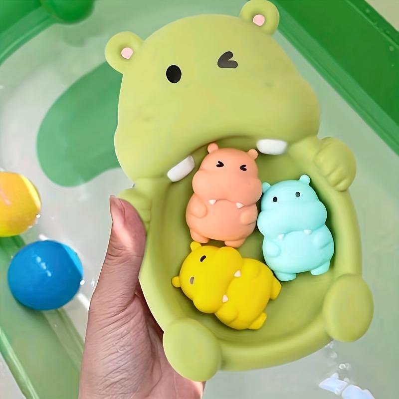 4-Piece set of non-porous design bathroom toys, cute seal and hippo shaped bathtub toy set, floating bathtub toys, bathroom games