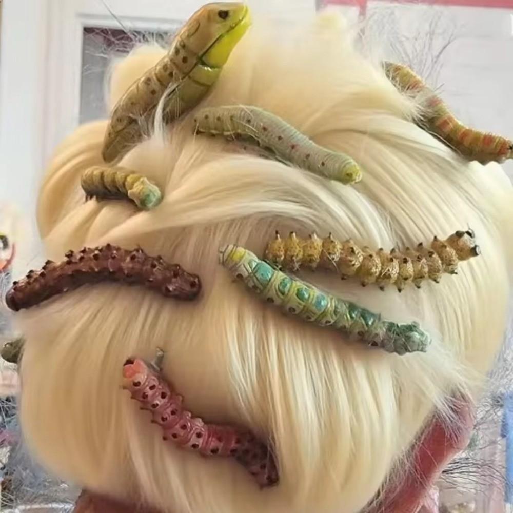 6/12Pcs Realistic Caterpillars Hair Clips Creative Funny Crawl Insect Hairpins Strong Grip Animal-shaped Halloween Hair Claw
