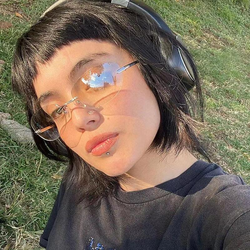 Fashion Oval Women's Rimless Sunglasses Futuristic Glasses Y2K Sexy Spice Girl Sun Glasses Retro Frameless Eyeglasses Oculos