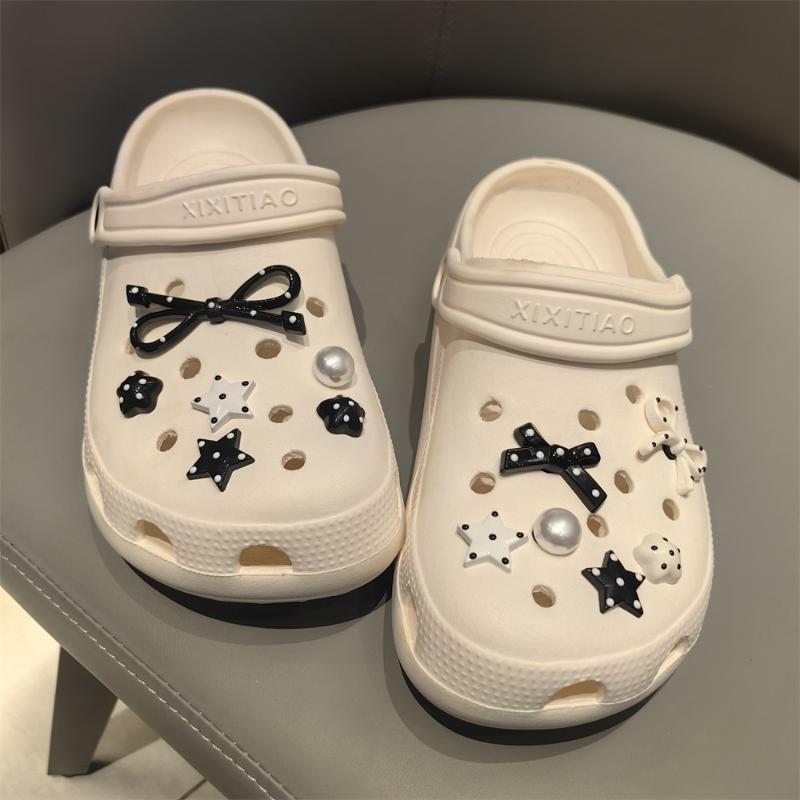 1 Set Black White Dot Shoe Charms Set Diy Bow Star Pearl Shoe Decorations Silver Advanced Detachable Buckle Shoes Accessories
