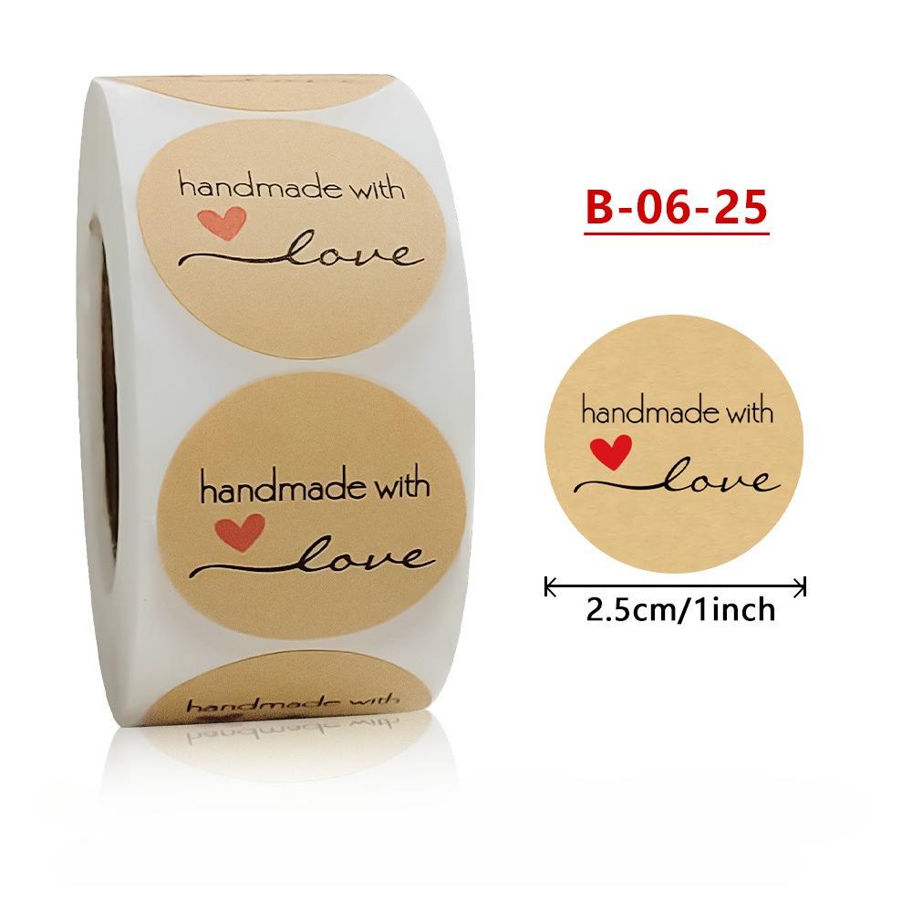 500pcs Handmade with Love Stickers Vintage Kraft Paper Sticker Stationery Label Baking Kraft Paper Stickers Scrapbook Gift Label