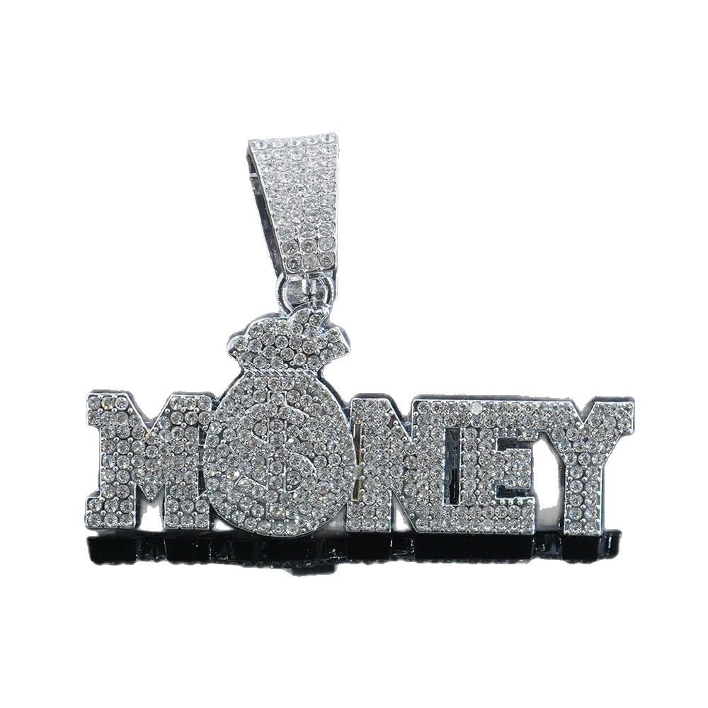 New Men's Full Diamond Chain Hip Hop Style Personalized English MONEY Pendant Necklace