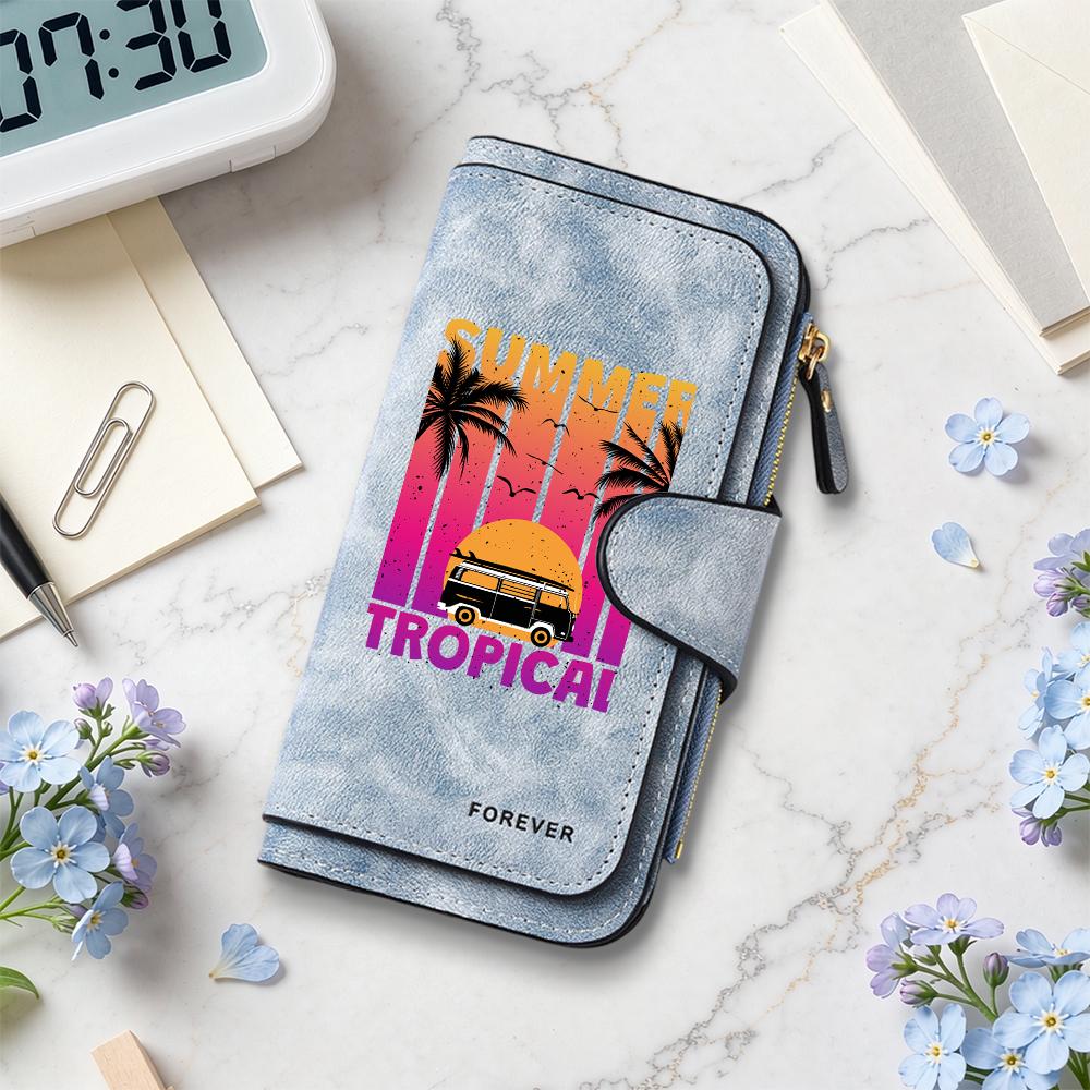 Tropical Summer Printed Long Wallet Retro Fashion Casual Card Holder Portable Daily Use Purse 