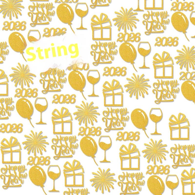 100 Stuks/Set Gelukkig 2026 Nieuwjaar Confetti Gouden Uienpapier Doe-het-zelf Confetti om te Gooien Vakantie Desktop Decoratie