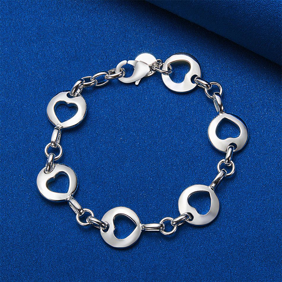 925 sterling silver 8-inch exquisite heart-shaped bracelet, fashionable women's wedding jewelry, party accessories