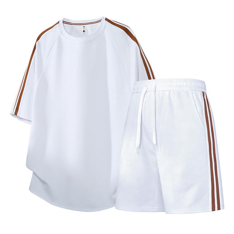 

Men s Loose Short-sleeved Shorts Suit Men s T-shirt Sports Two-piece Set 3XL білий