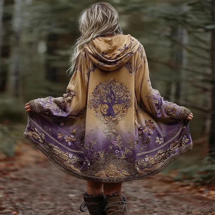 European and American Plus Size Women's Hooded Printed Trench Coat, Mid-Length Sweatshirt Cardigan for 2025 Autumn/Winter.