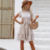 Holiday Style Polka Dot Dress Summer European and American Temperament Lotus Leaf Short Sleeve Tie Button A-shaped Skirt Women