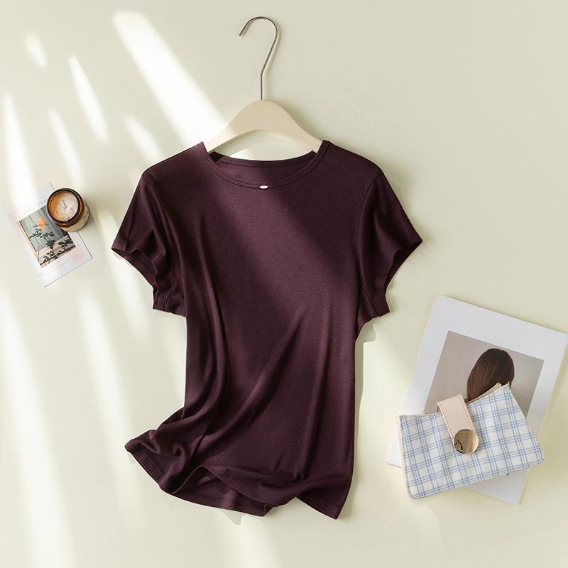 2026 Hangzhou Silk Lyocell Short Sleeve Women's Close-Fitting Round Neck T-shirt