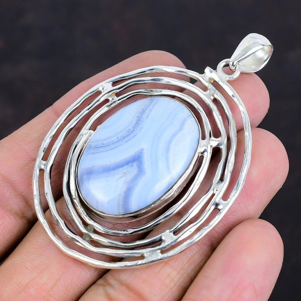 Blue Lace Agate Pendant Gemstone Pendant 925 Sterling Silver Pendant Healing Stone Jewelry Handmade Pendant Gifts For Friend Antique Jewelry