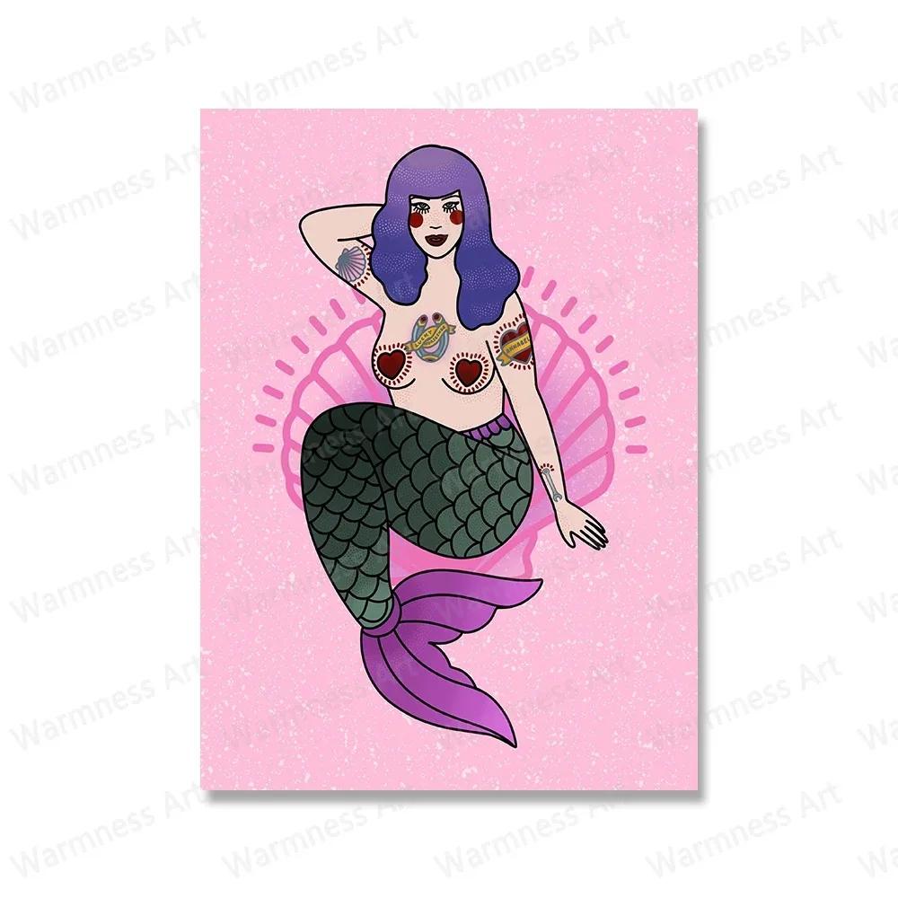 Pink Leopard Cat Sexy Girl Feminism Mermaid Posters And Prints Wall Art Canvas Painting For Living Room Decor