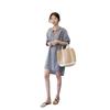 Striped Shirt Dress for Women Five-quarter Sleeves Irregular Shirt Dress with Short Front and Long Back