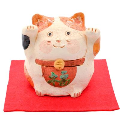 Utsuwa Roan Mino Ware Good Luck Lucky Cat Ornament Raised Hands 6 X 8 Cm Hisami Pottery Made In Japan Approx. 041-0030