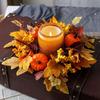 Thanksgiving Day Candle Ring Artificial Maple Leaves Wreaths Home Decor for Dining Room,Festival Celebration Kitchen Farmhouse