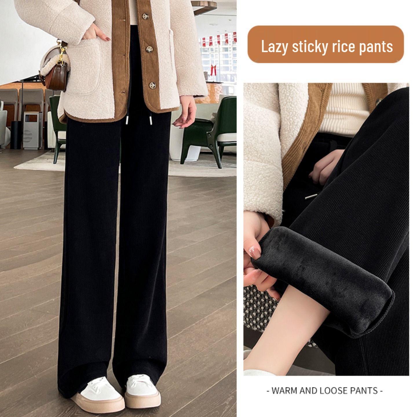 

Spring 2026 New Arrivals: Extra Long Tall Women s Corduroy Black Wide-Leg Pants 2XL recommended [130-145 lbs]