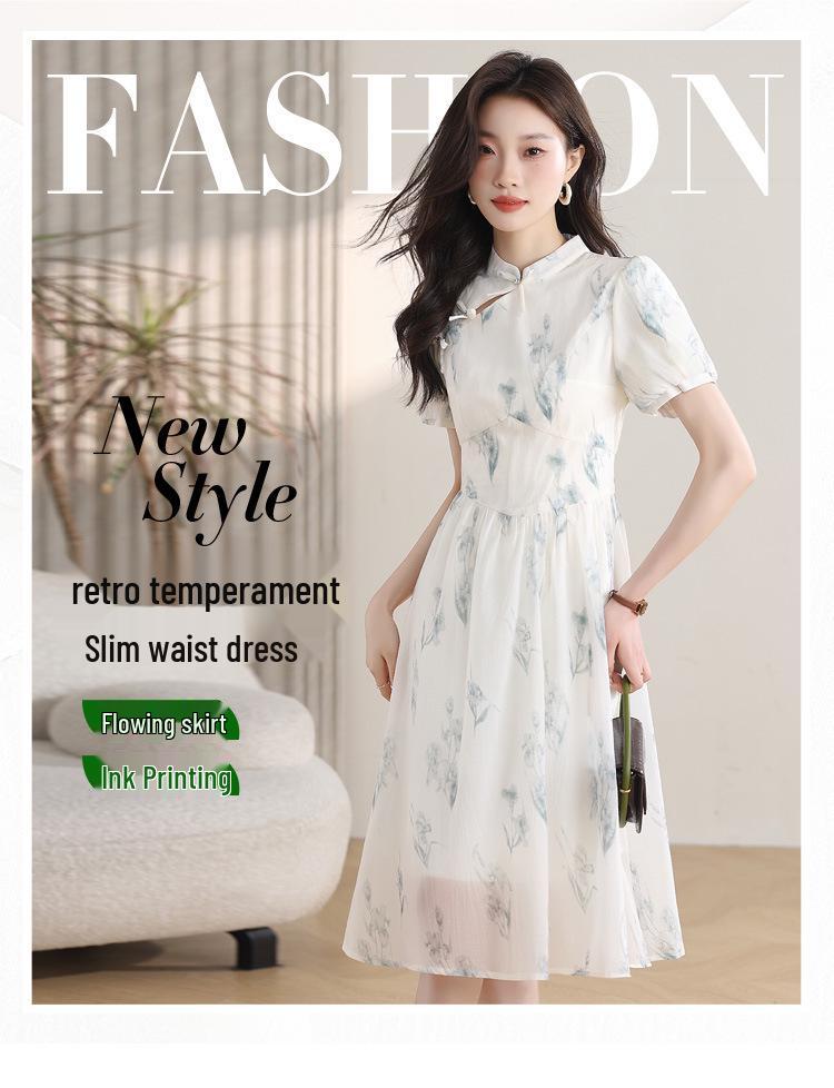 New Chinese Style Summer 2026 Women's Dress: Zen Puff Sleeve Cheongsam
