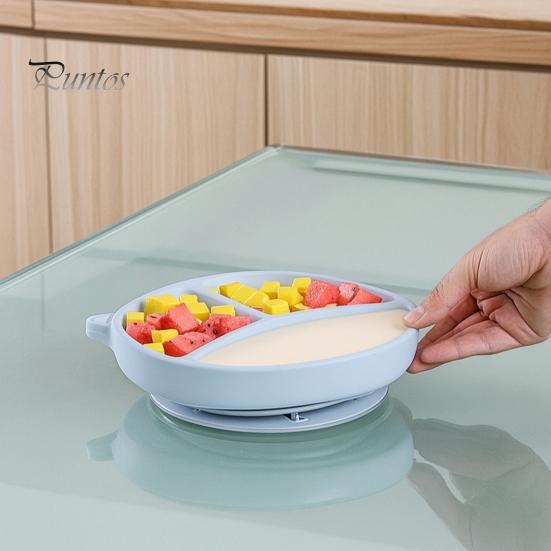Baby Feeding Set for 6 Months to 3 Years Silicone Suction Plate Toddlers, Cute Bear Shape Unbreakable Divided Toddler Tray Bowl, Non Slip Infants And
