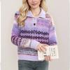 Wind lapel gradual change sweater women's autumn and winter new Fair Island jacquard bright silk design loose knitted sweater
