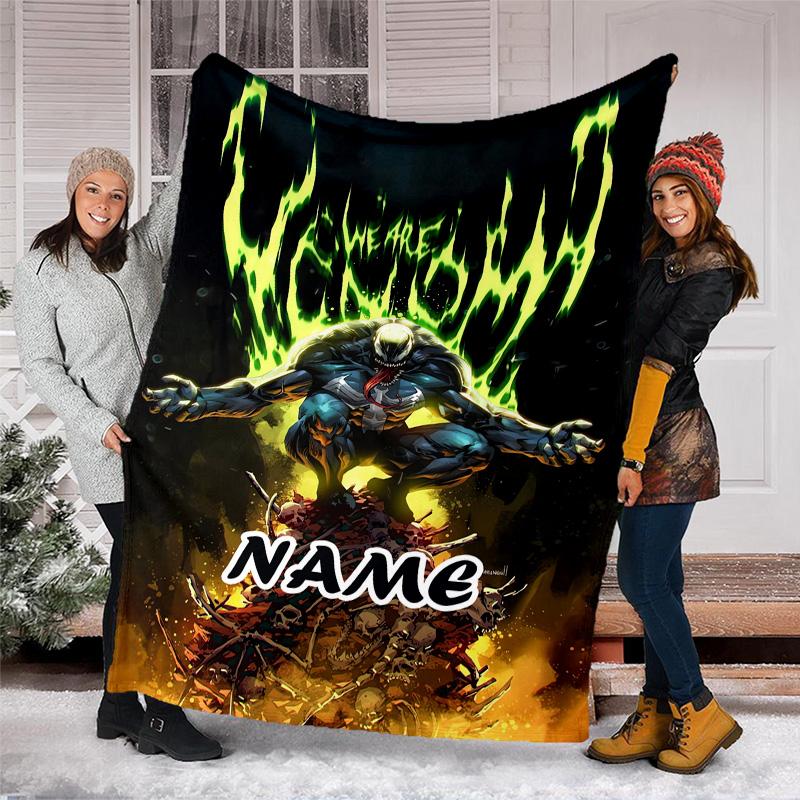Customizable Venom Throw Blanket – Personalized Name, All-Season Cozy Snug Blanket, Machine Washable, Personalized Blanket