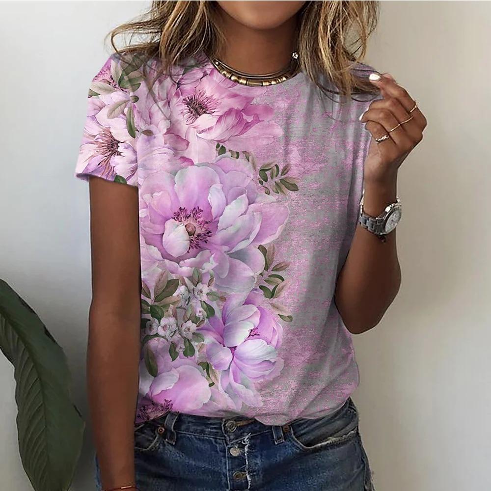 Floral 3d Printing T-shirt Women Tees Women Summer Casual Oversized Loose Harajuku Blouse Women Fashion Y2K Clothing