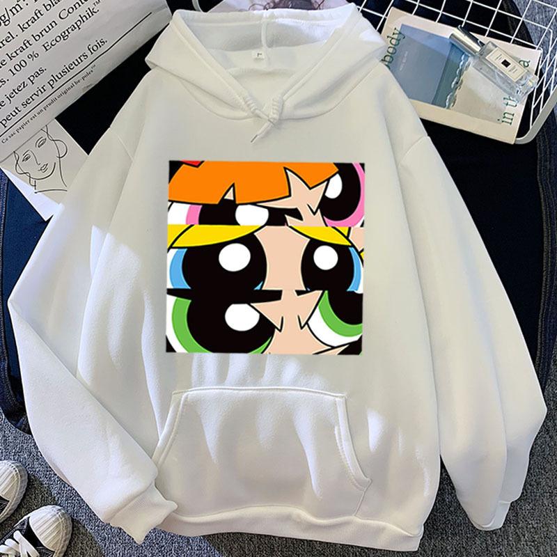 The New Candy-colored Sweatshirt and The Three-grid Printed Hooded Sweatshirt of The Powerpuff Girls for Autumn and Winter