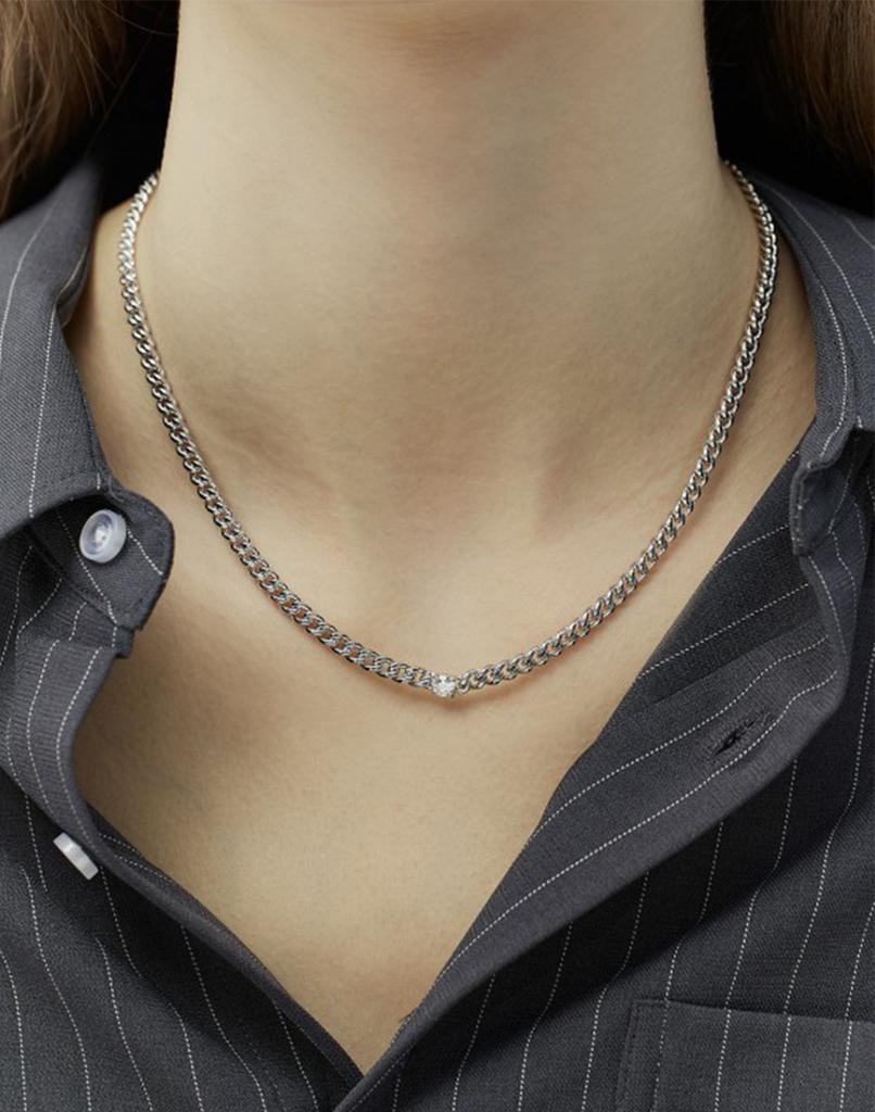Hyeres Lor Essence Silver (W) Lab-Worn Diamond Curved Chain Necklace 0.3Ct Hl4N52435W9450
