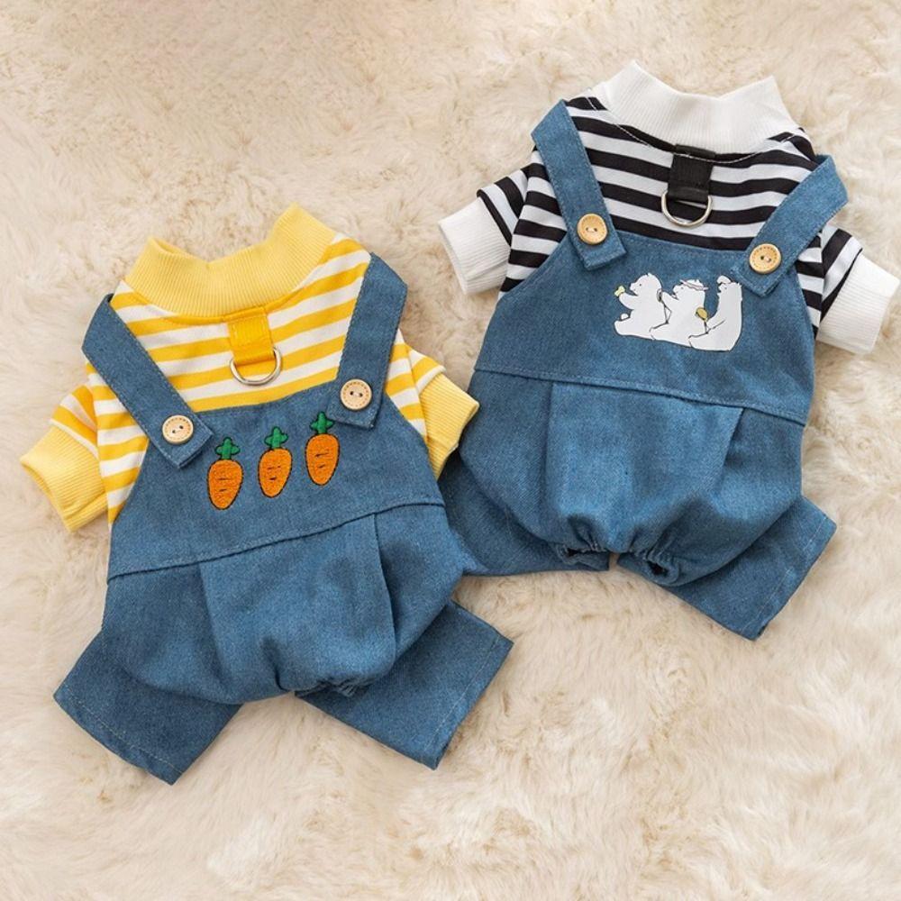 Cute Dog Jumpsuit Towable Dog Stripes Vest Pet T-Shirt Puppy Outfit  Dogs
