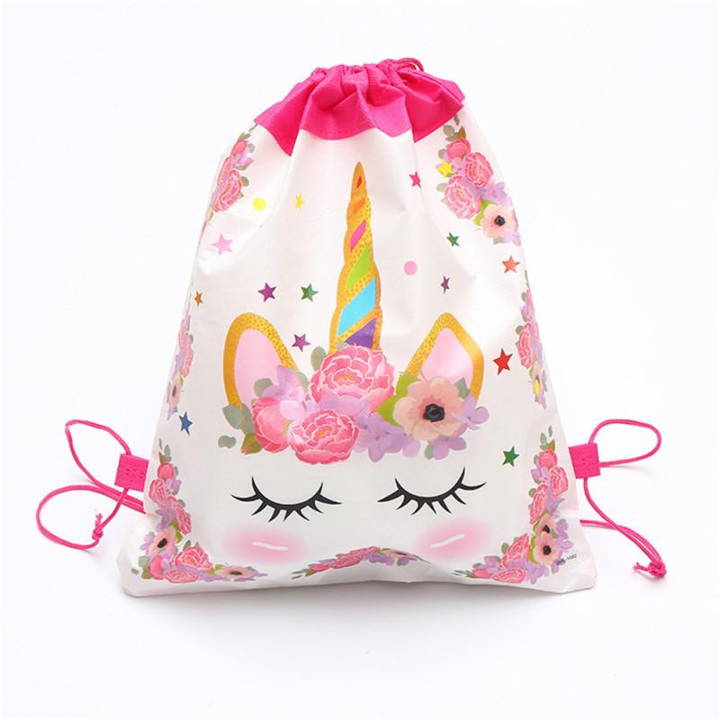 Drawstring  Backpack Non-woven Fabric Cartoon A Horned Horse Printed Storage For Children