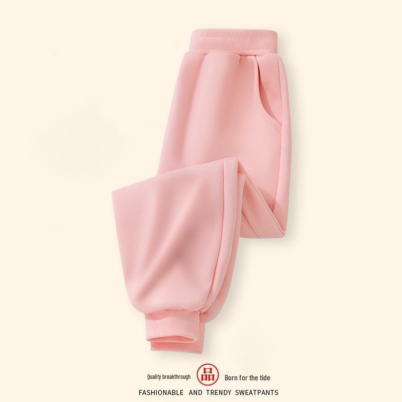 2025 Stylish Boys' and Girls' Solid Color Sweatpants with Ribbed Cuffs for Autumn and Winter