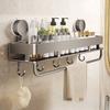 Modern Minimalist Suction Cup Bathroom Shelf With Hooks For Home Organization