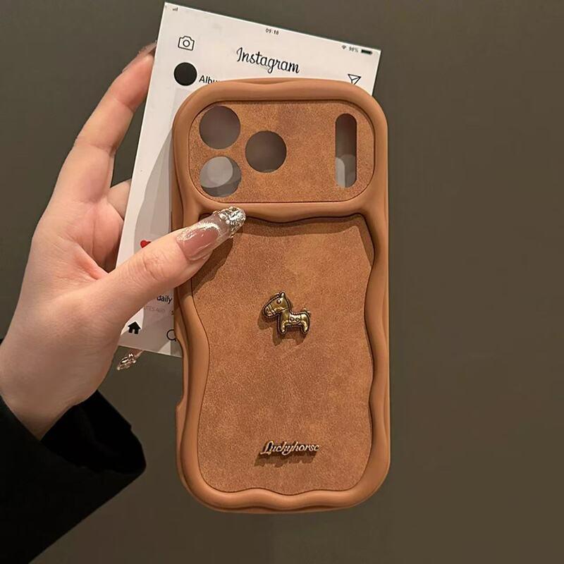 3D Gold Horse Chain Phone Case IPhone 17 Pro Max 16 15 14 Full Cover Silicone Anti-Slip Shockproof Women