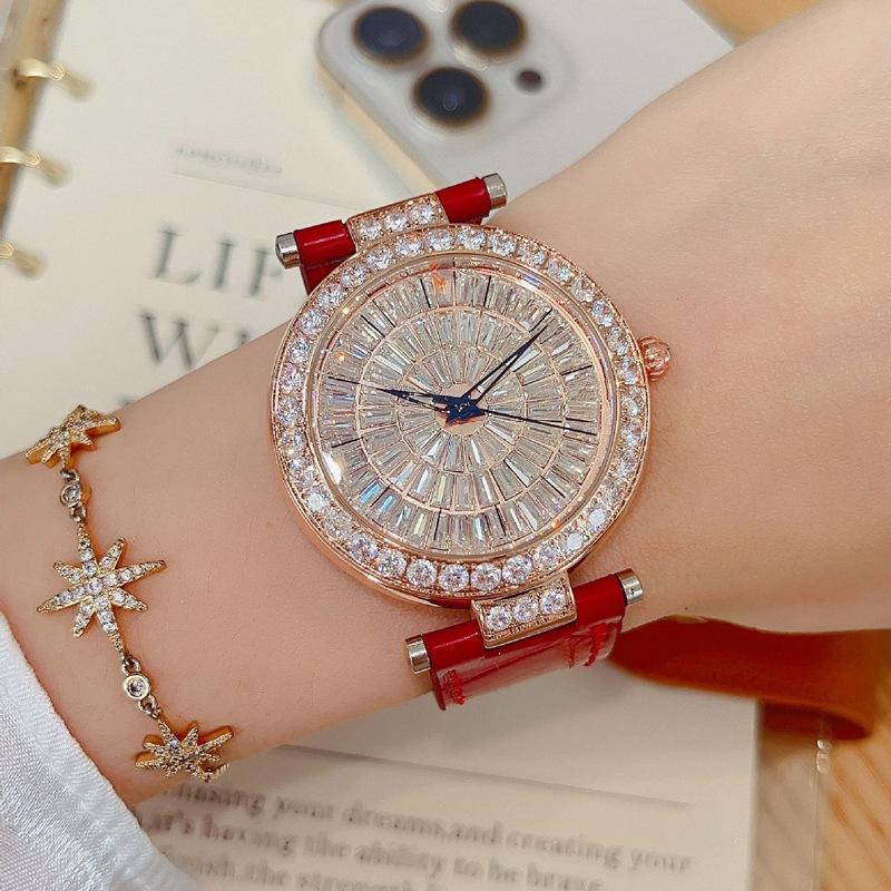 Large Dial Women'S Watch Belt Full Diamond Watch Women'S Premium Sense Red Strap Women'S Watch