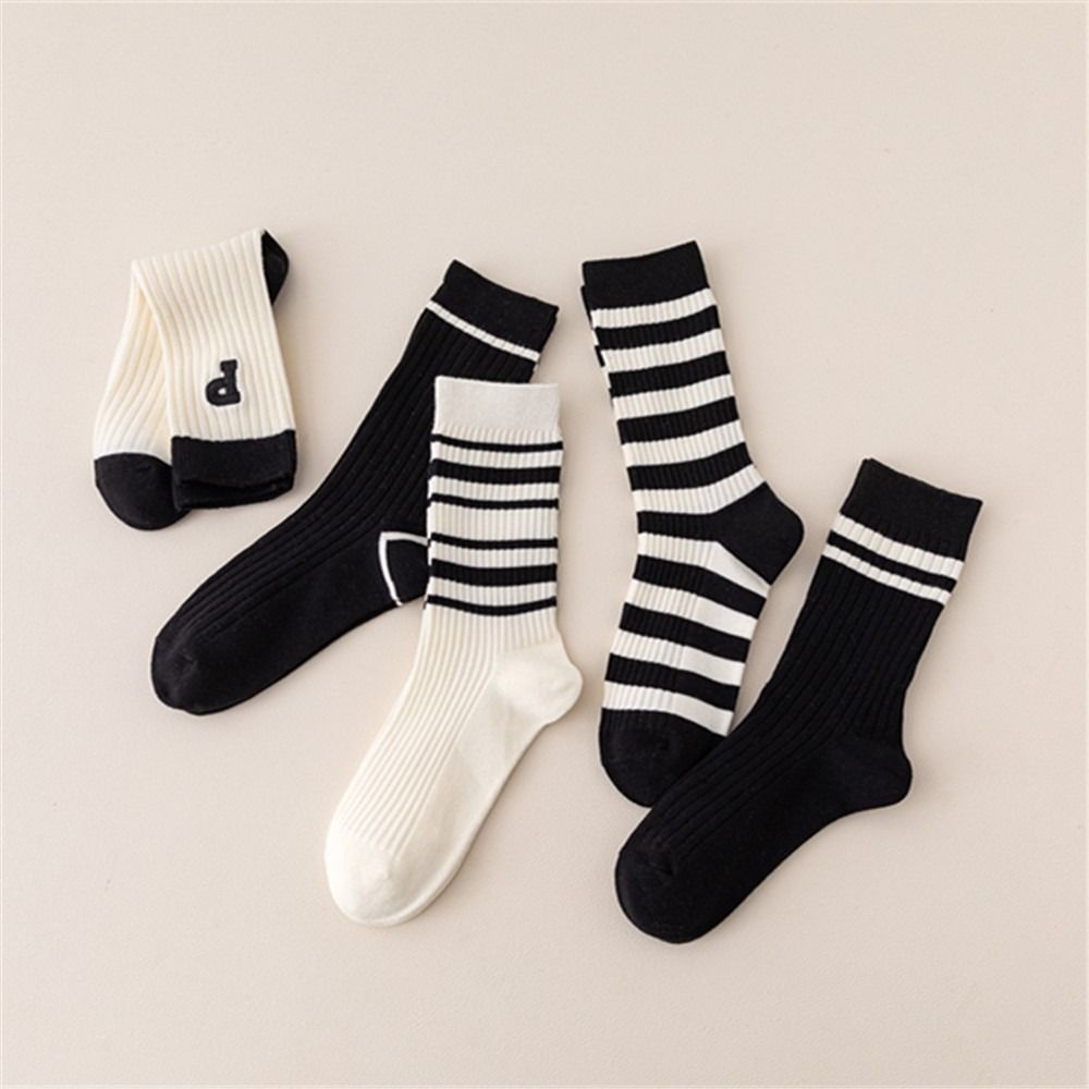 Casual Warm Comfortable Breathable Simple Soft Women Socks Stripe Middle Tube Socks Cotton Hosiery